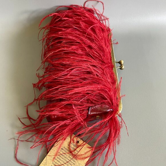 Patricia Nash Ruby Red Leather Ostrich Feather Frame Bag NWT - Picture 7 of 12